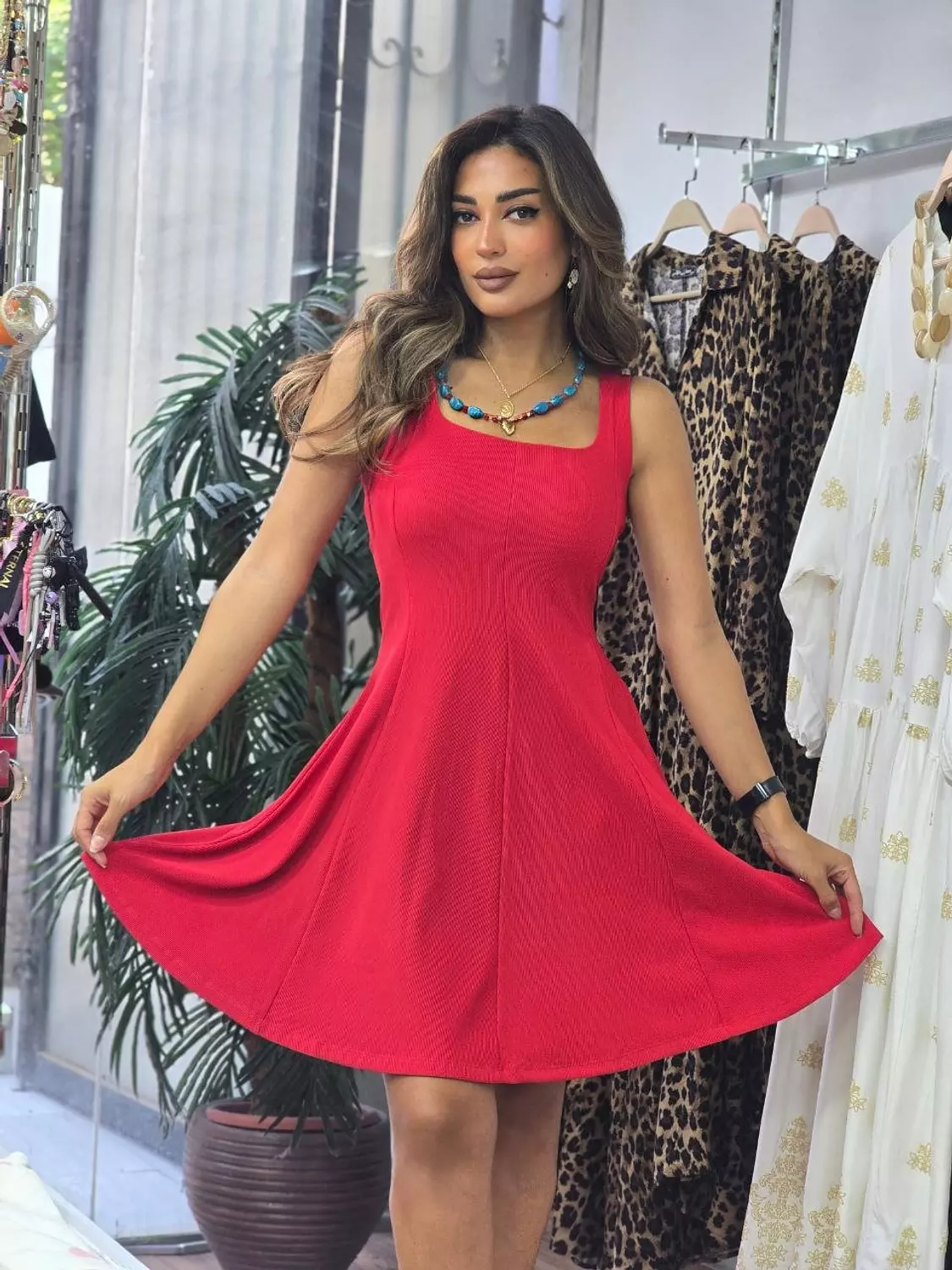 Red kare midi dress hover image