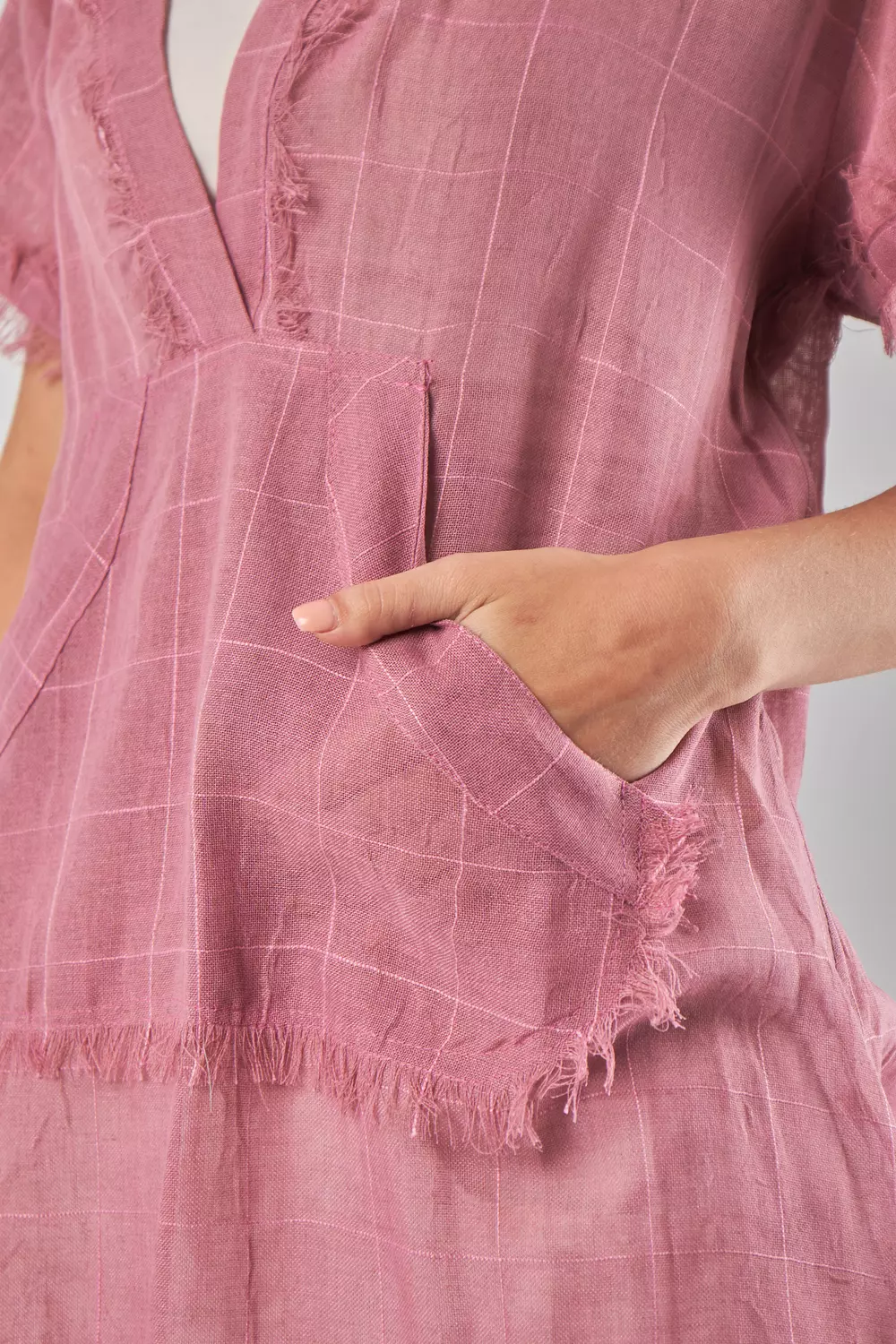 Hooded Mesh Linen Pink Top 5