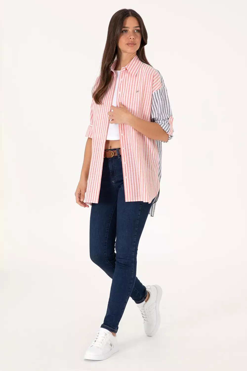 Women's Cherry Striped Long Sleeve Tunic Shirt 2