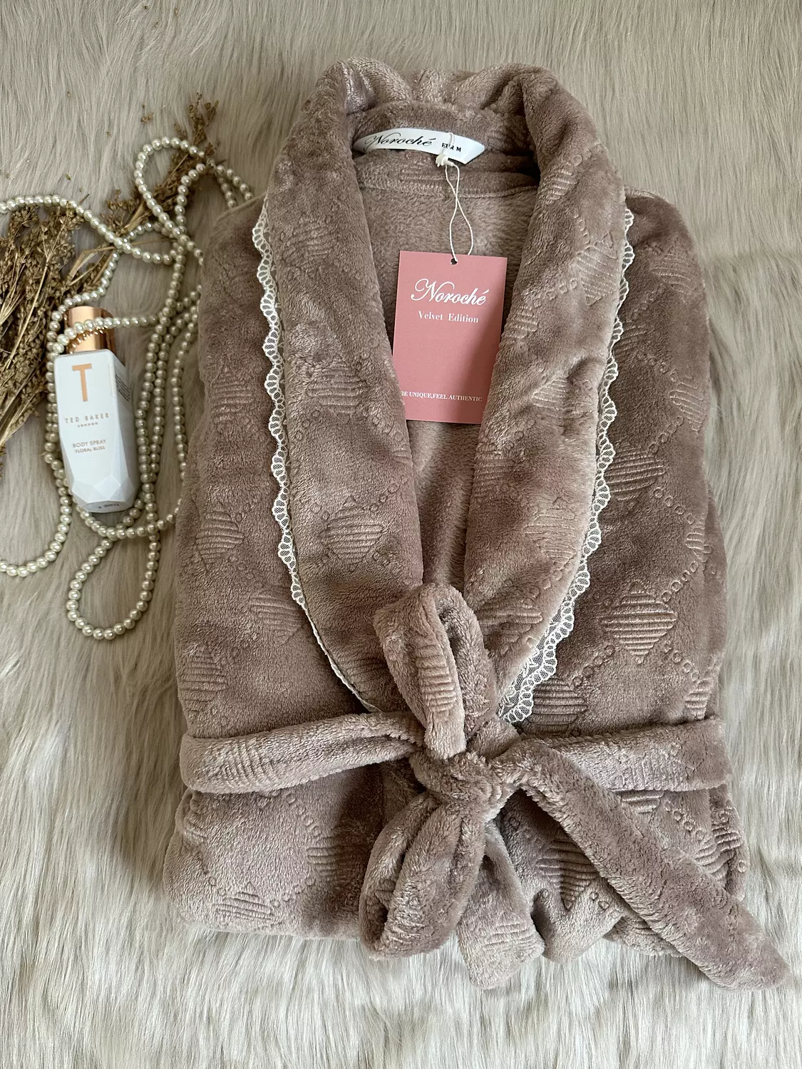 Tan Taupe Lace Long Robe image