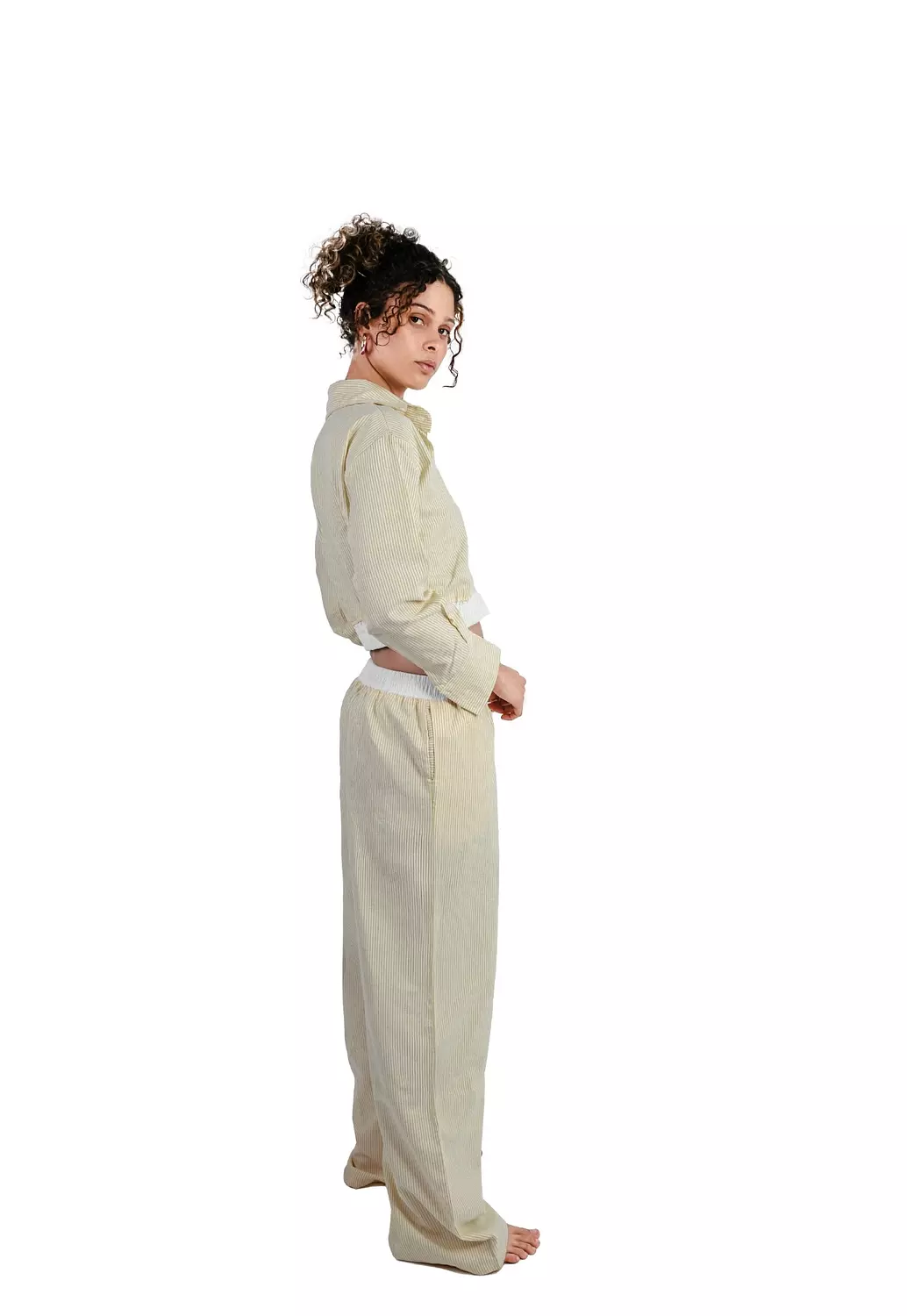 Pastel yellow Stripe set in boxer Pants 2