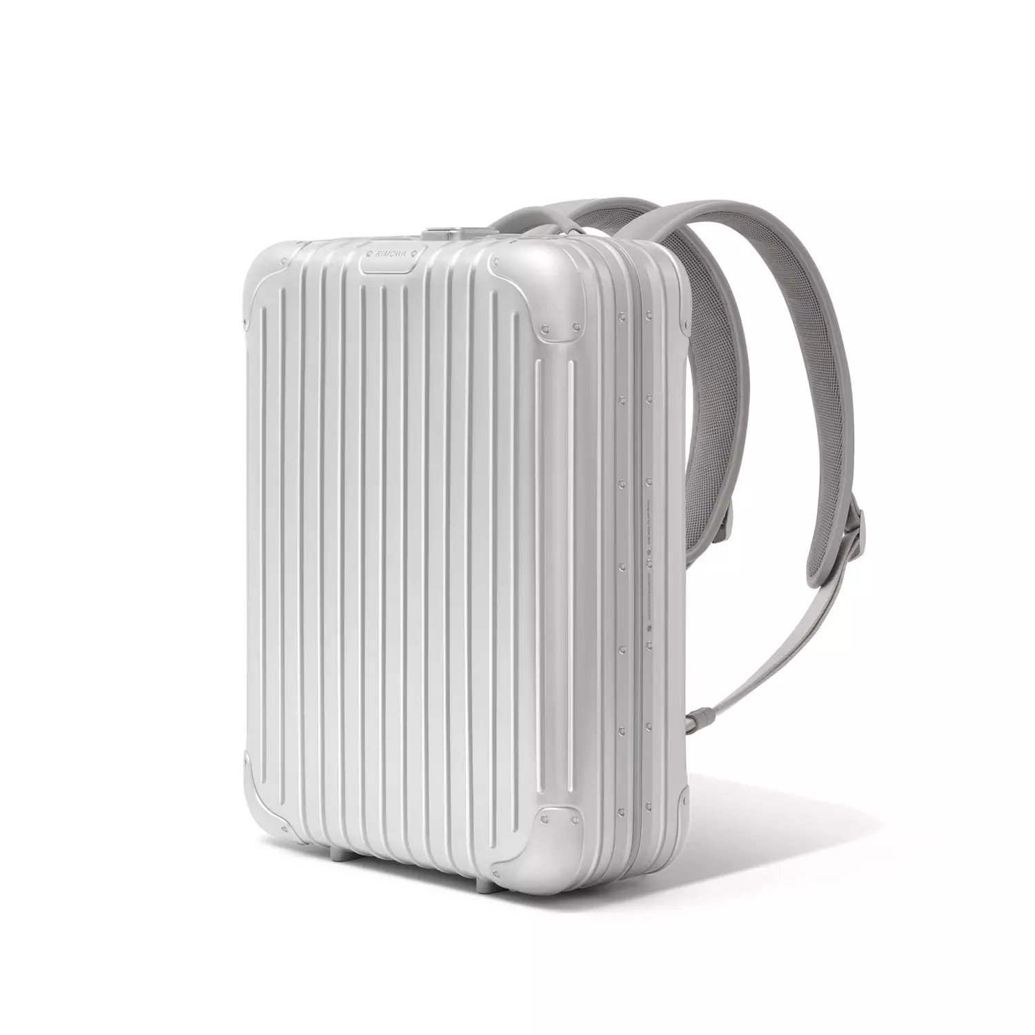 Rimowa Original Backpack is a sleek, silver hard-shell backpack hover image