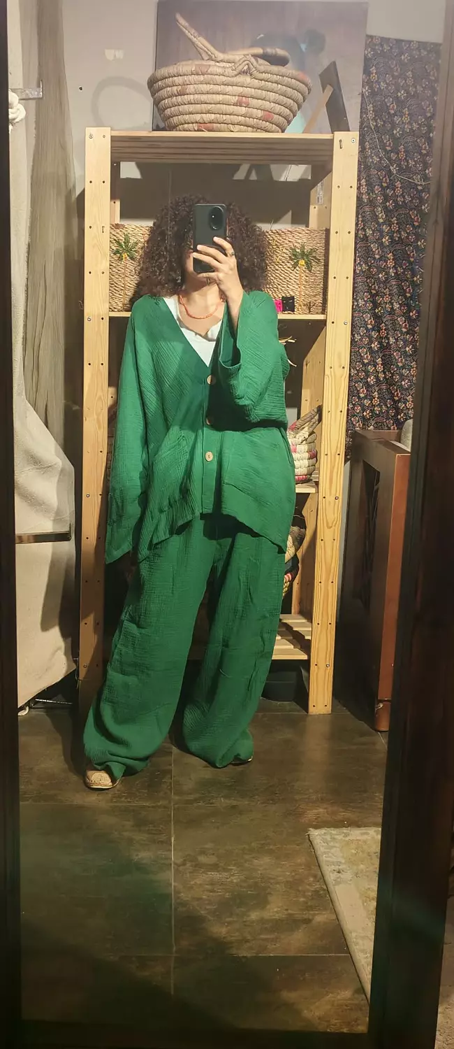 Boho green cotton suit 9