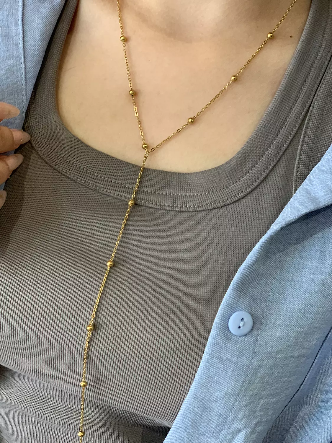 Gold beaded y necklace  image