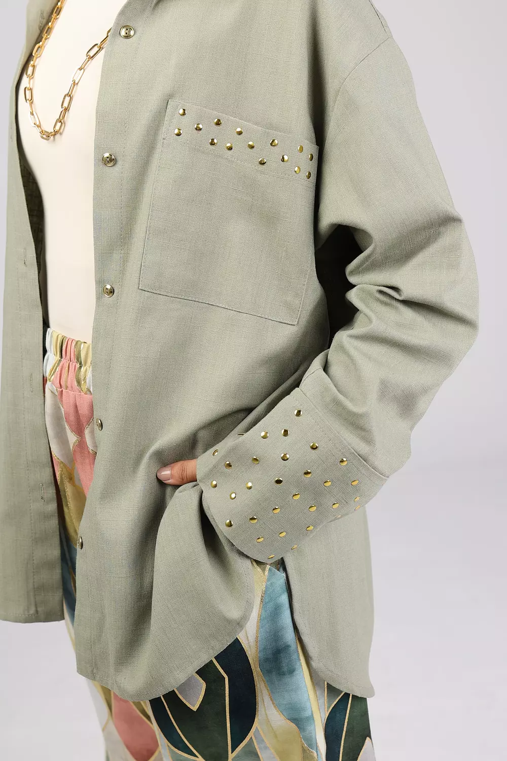Olive studded linen shirt 9