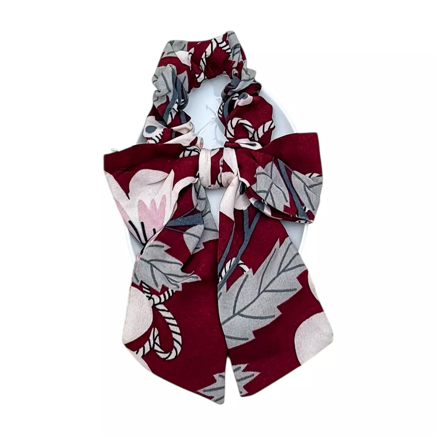 Dark Red Winter Floral Scrunchies 1