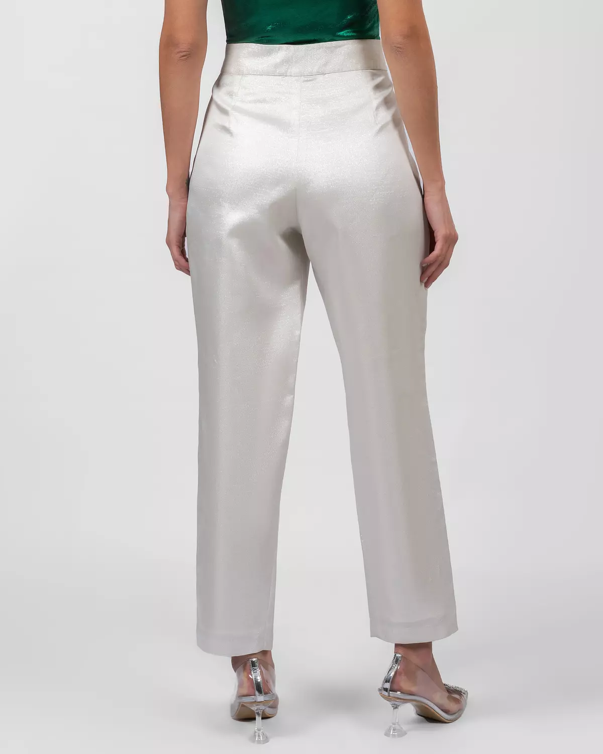 Shimmery white silk brocade trousers  4