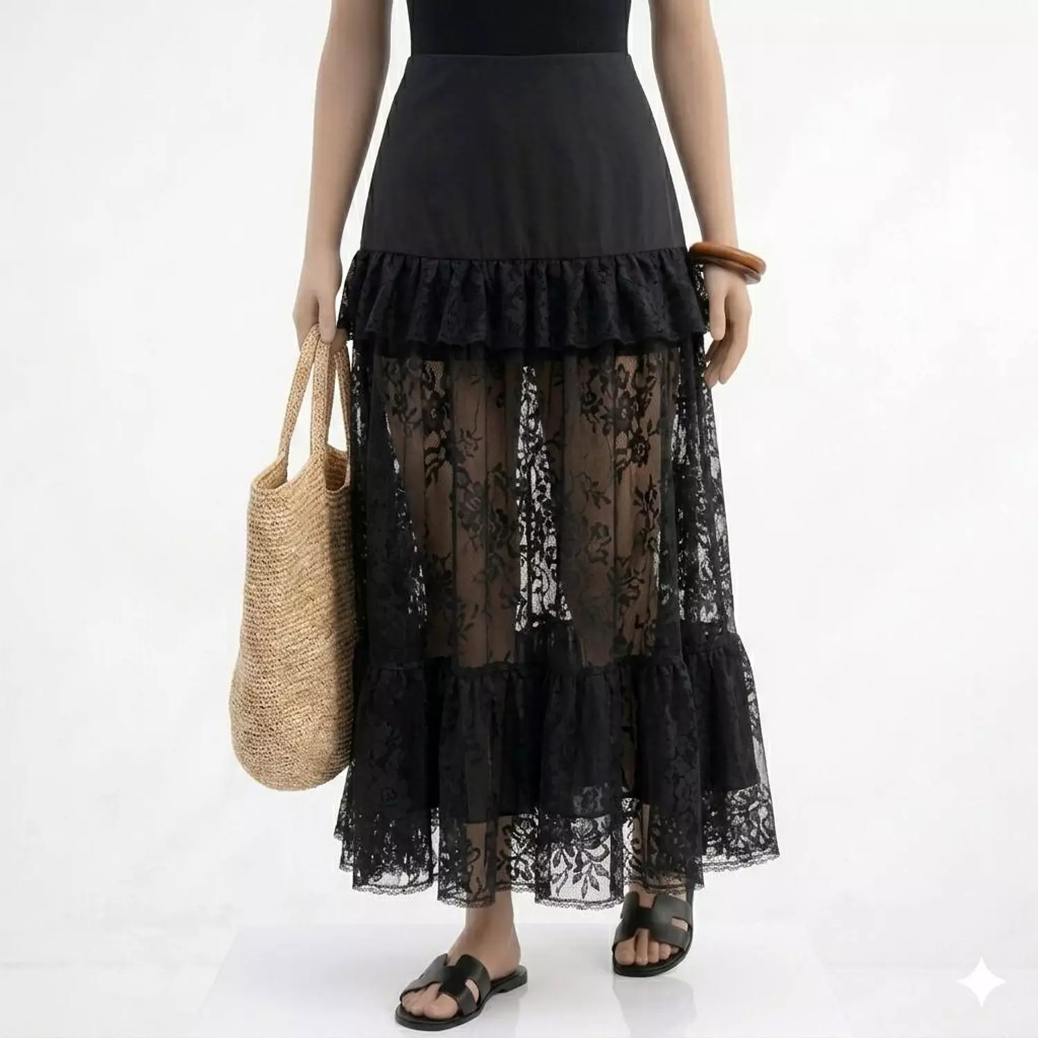 Black Floral Lace Skirt 2