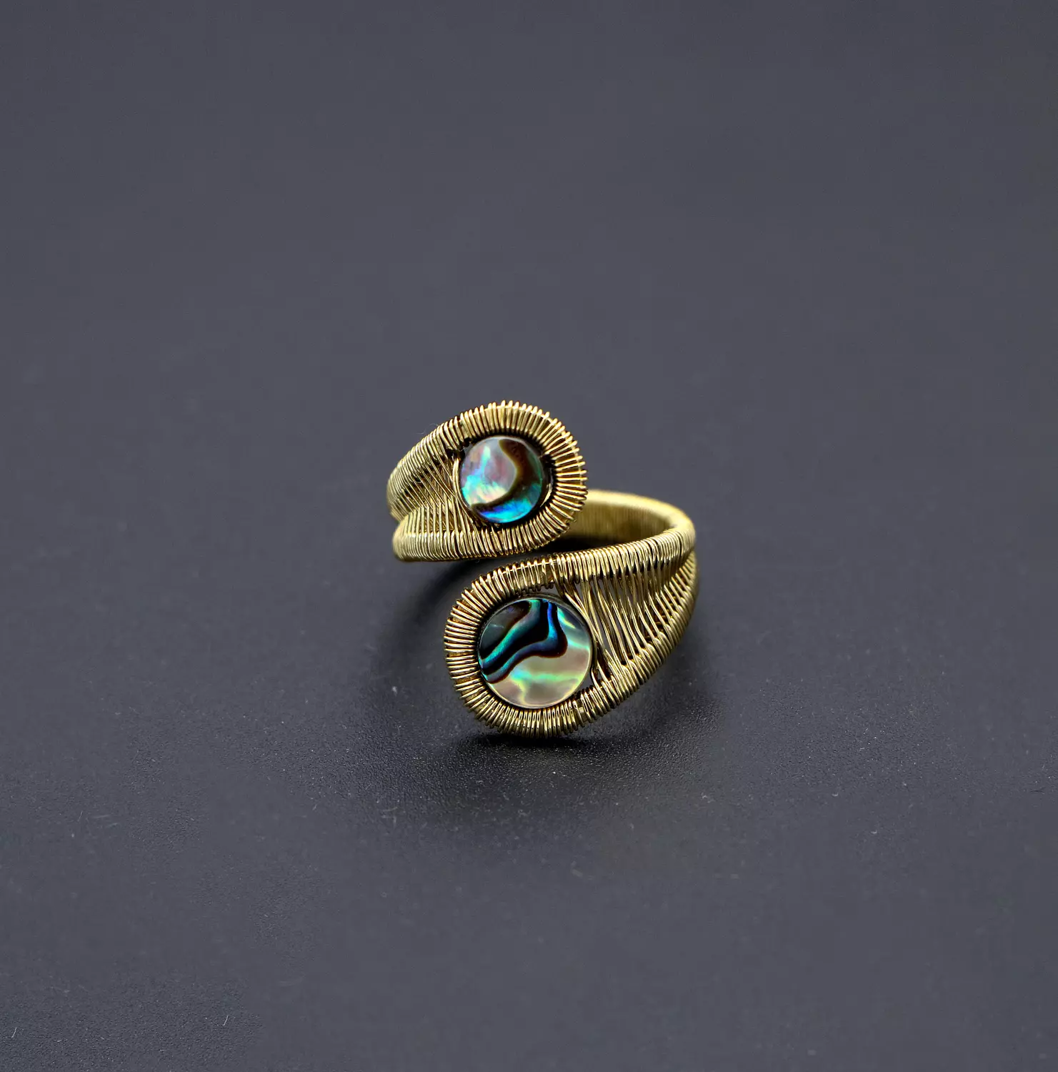 Brass ring with abalone shells. image