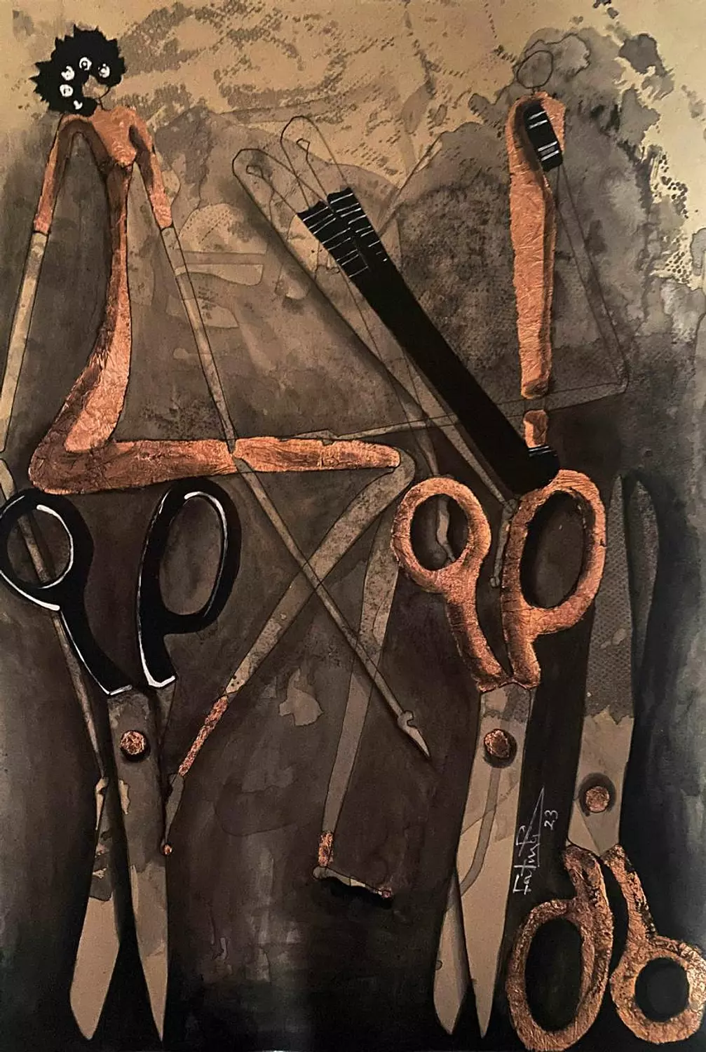 Fatma Ramadan - Mixed media on paper The scissors -00028/ 45x30 image