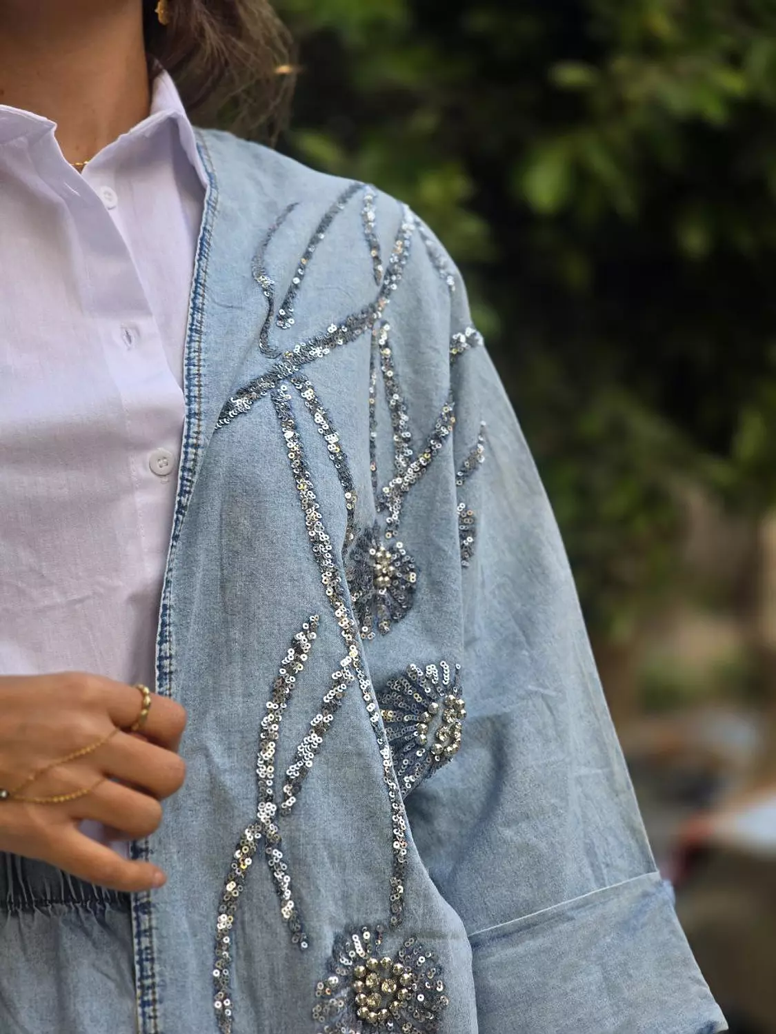 Light blue denim set with silver sequin 3