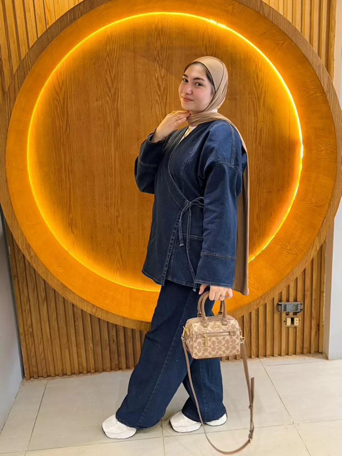 wrap denim suit image