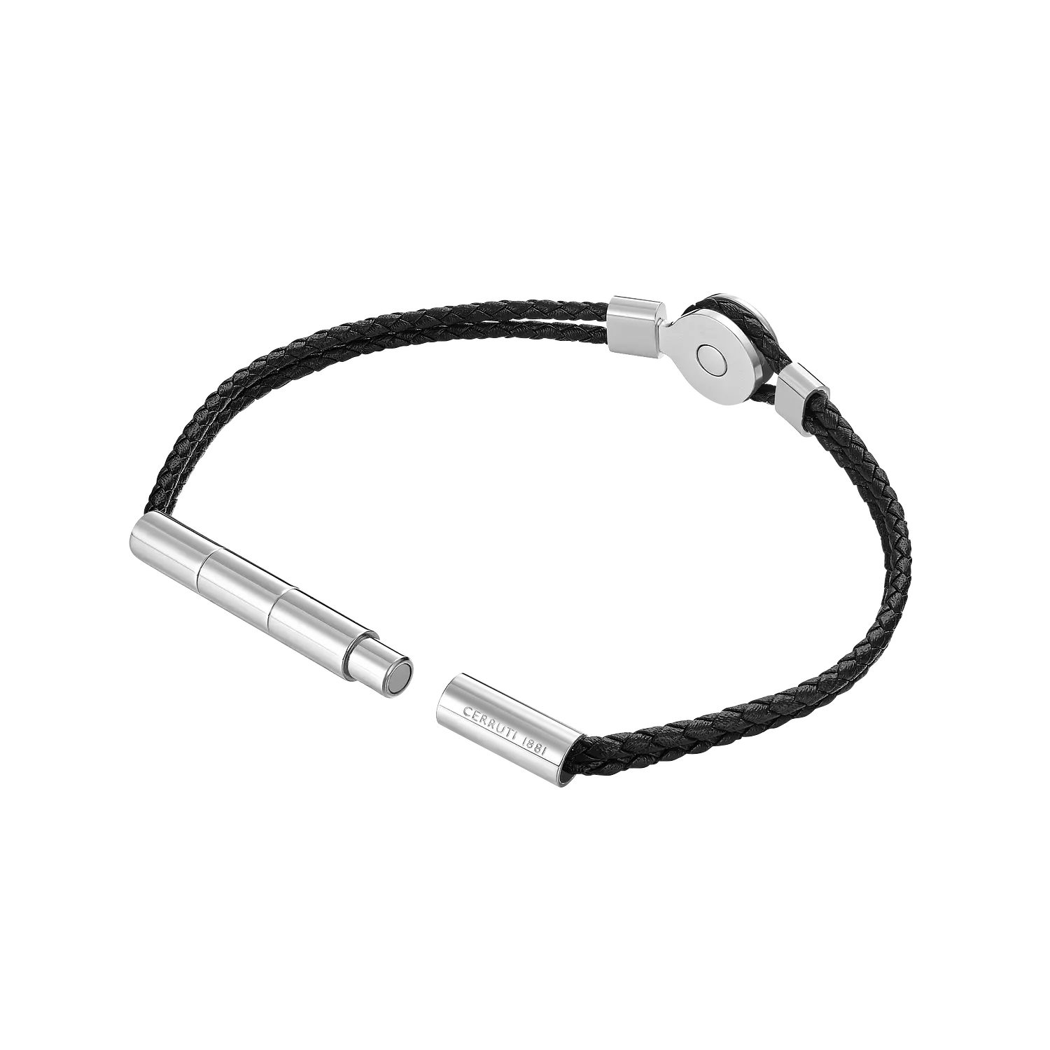 CERRUTI Braided Black Leather Stainless Steel Bracelet CIAGB0012301 2