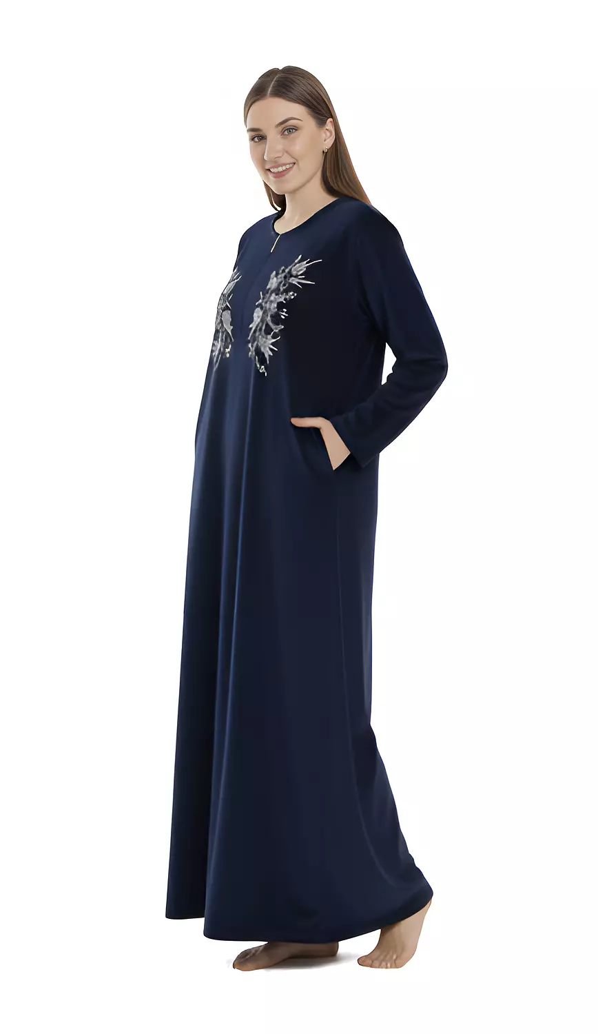 قميص نوم مطرز فليس - 2625 - كحلي غامق 3