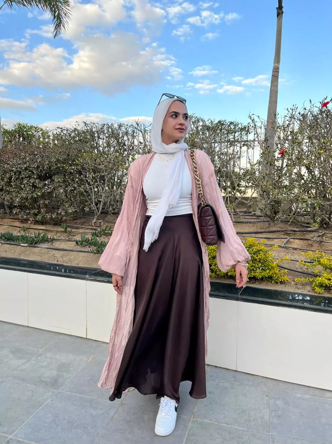 Brown silk satin skirt 