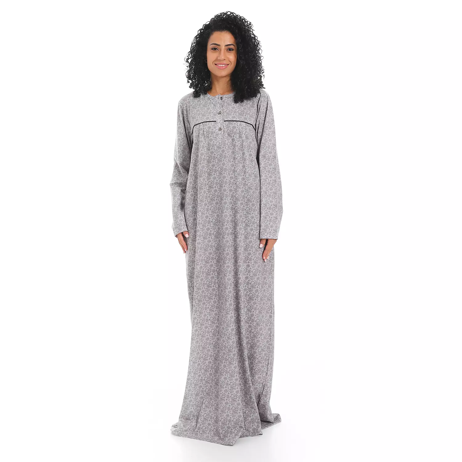  قميص نوم حريمي - ورده - 2484 - رمادي غامق image