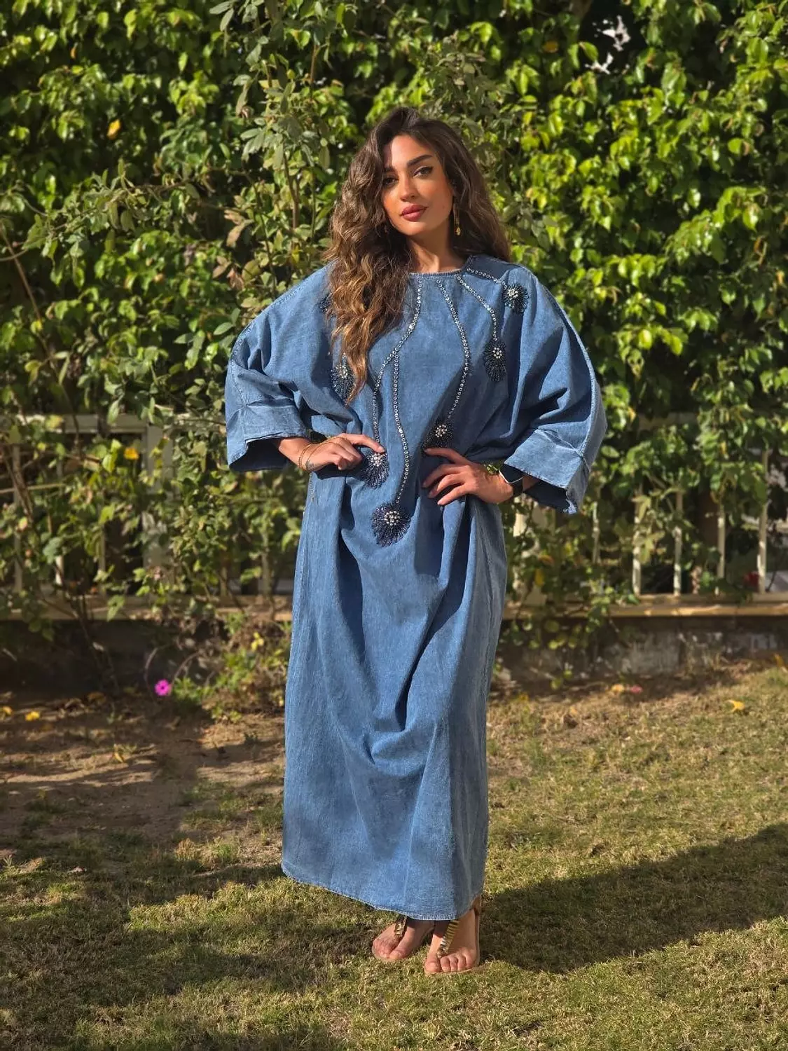 Denim dress with beads  2