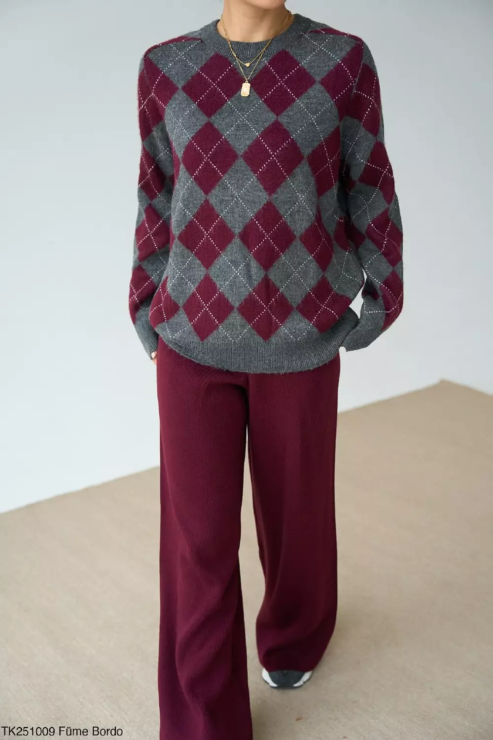 Grey Burgundy Argyle Pullover  image
