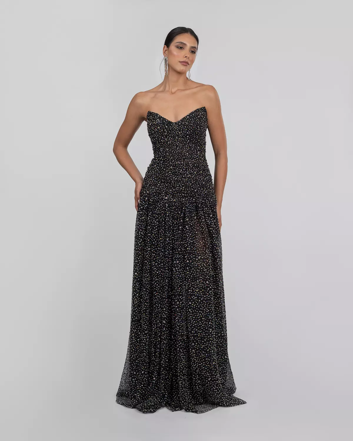 Black Tulle Embroidered Corset Gown image