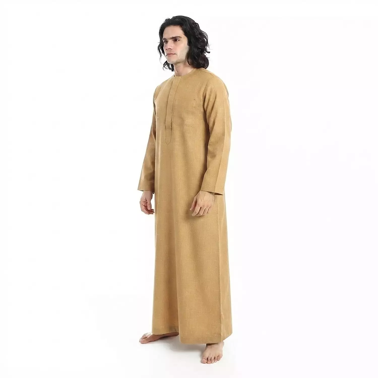 Men Galabeya Long Sleeves - Linen - 2326 - Camel 3