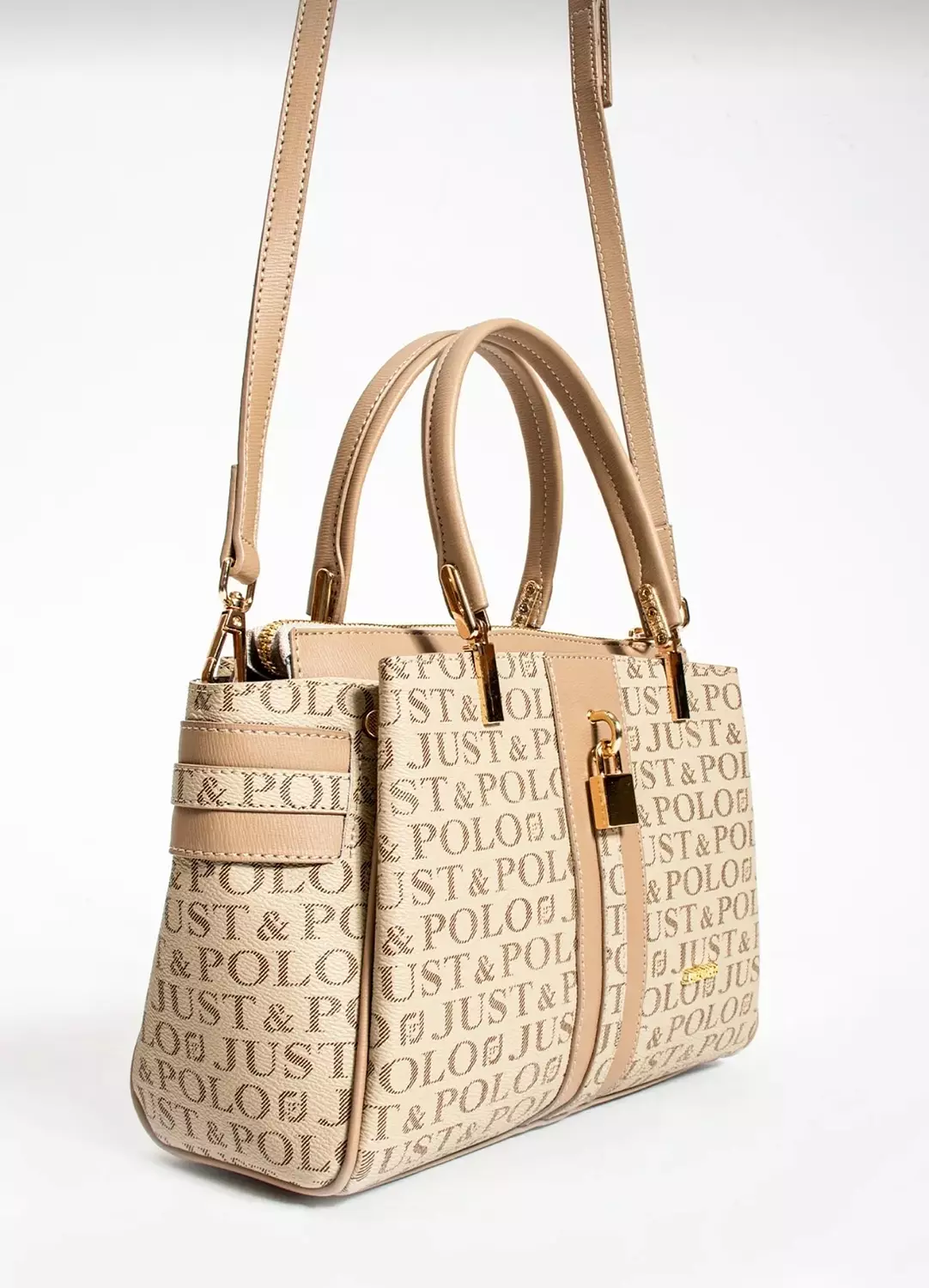 Beige Monogram Handbag with Gold Accents  image