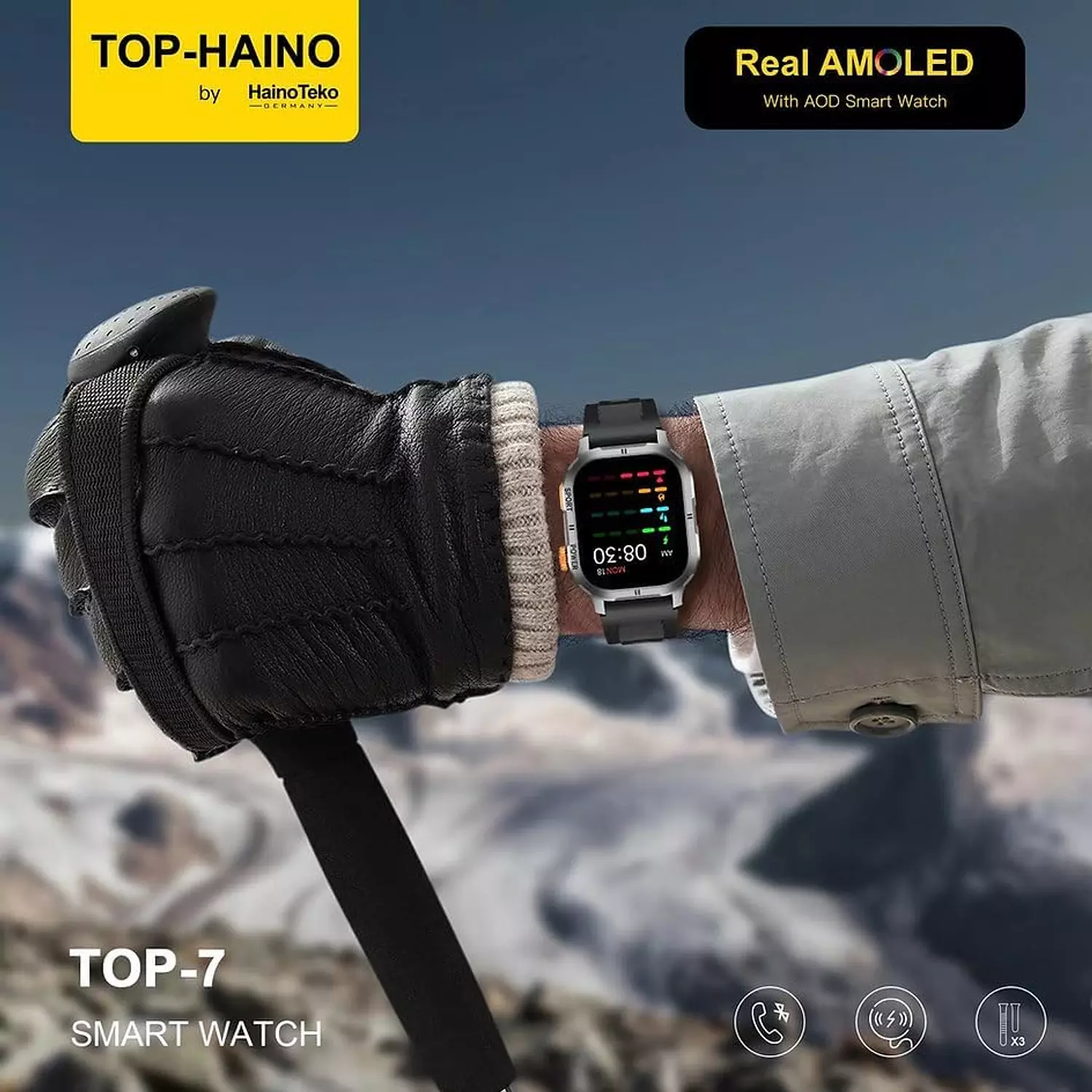 HainoTeko TOP-7 Real AMOLED AOD 3 Straps Orange/Black/Silver 6