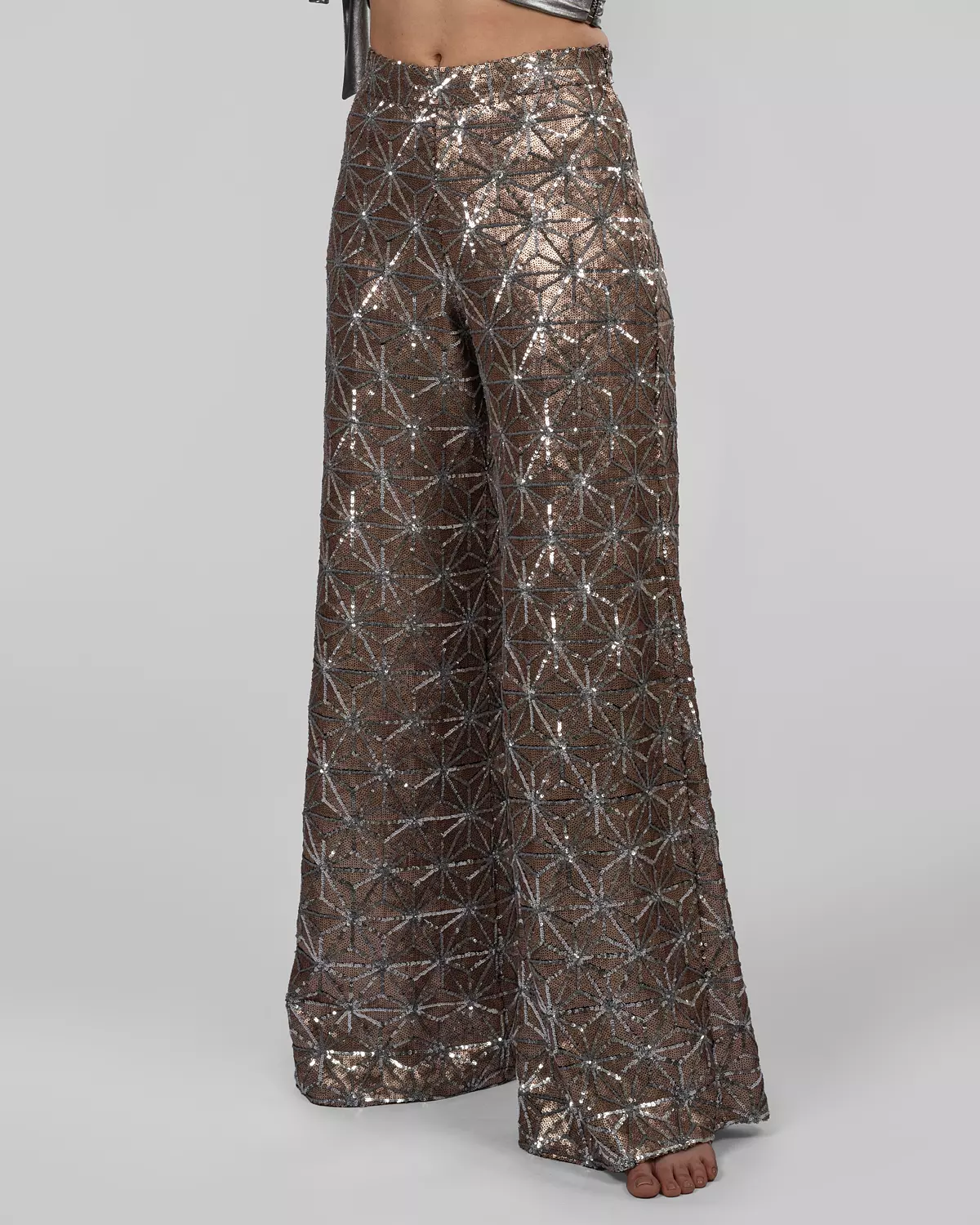 Bronze Geometric Sequin Wide-Leg Pants hover image