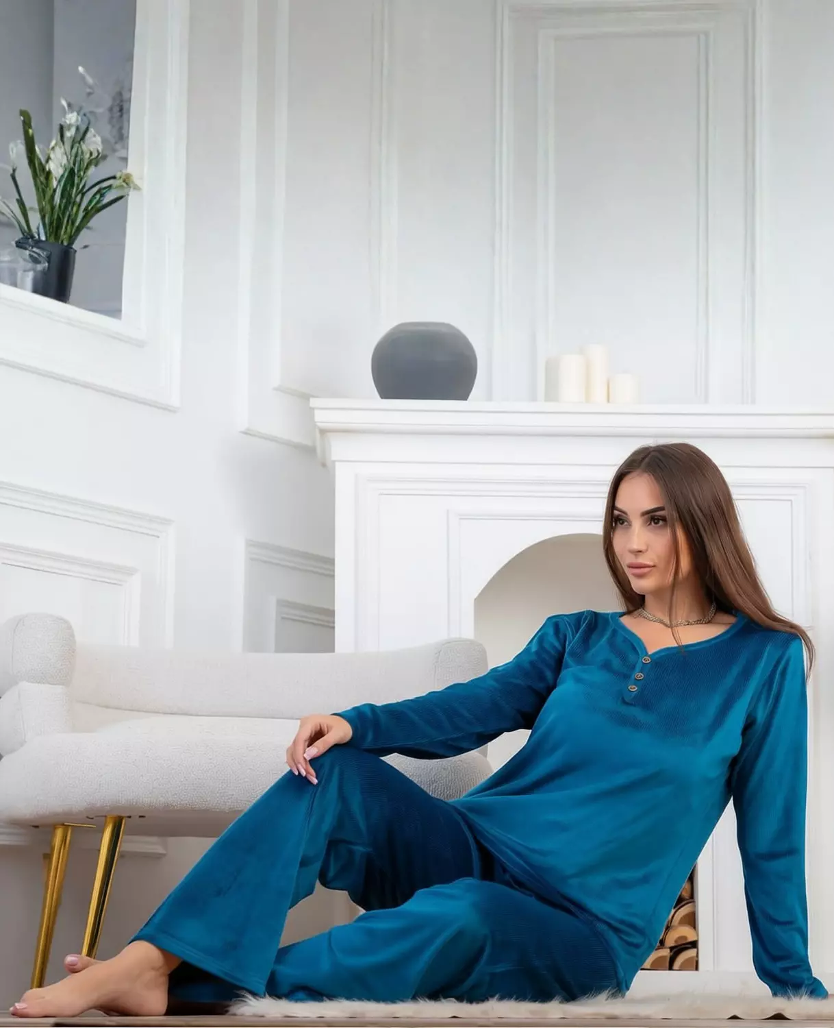 2 Piece Ribbed Velvet Pajama Set 3