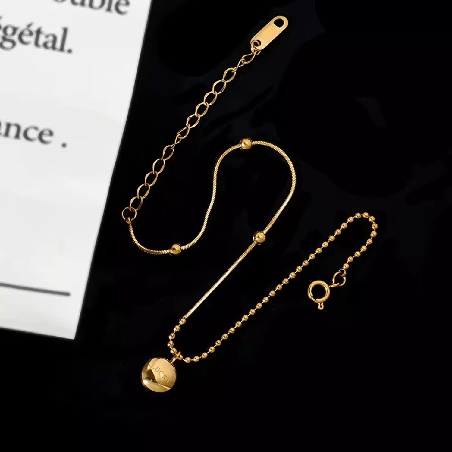 Half beaded gold anklet 5