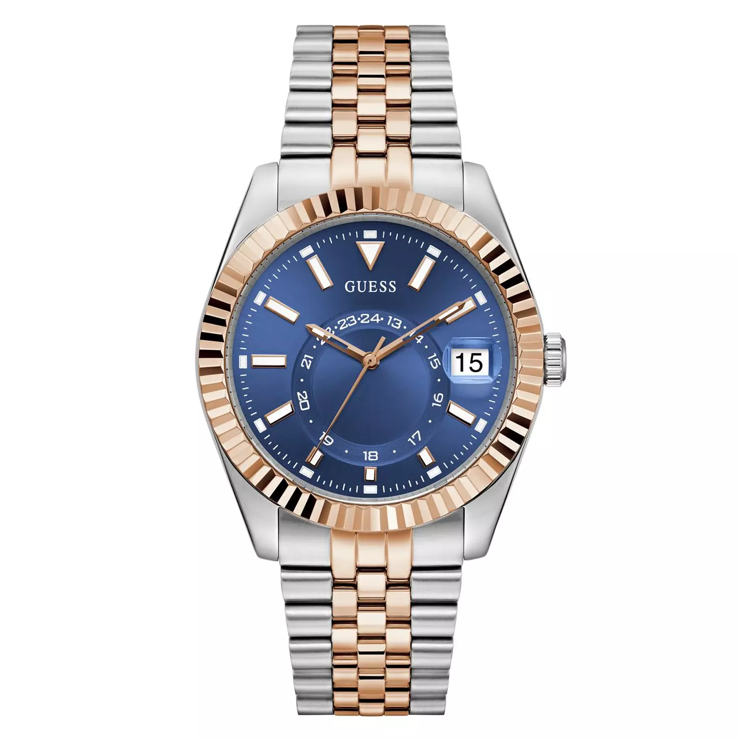 GUESS JADEN Mens Jaden 2-Tone Multi-function Date Watch 2-Tone Stainless Steel Brushed/Polished Bracelet image