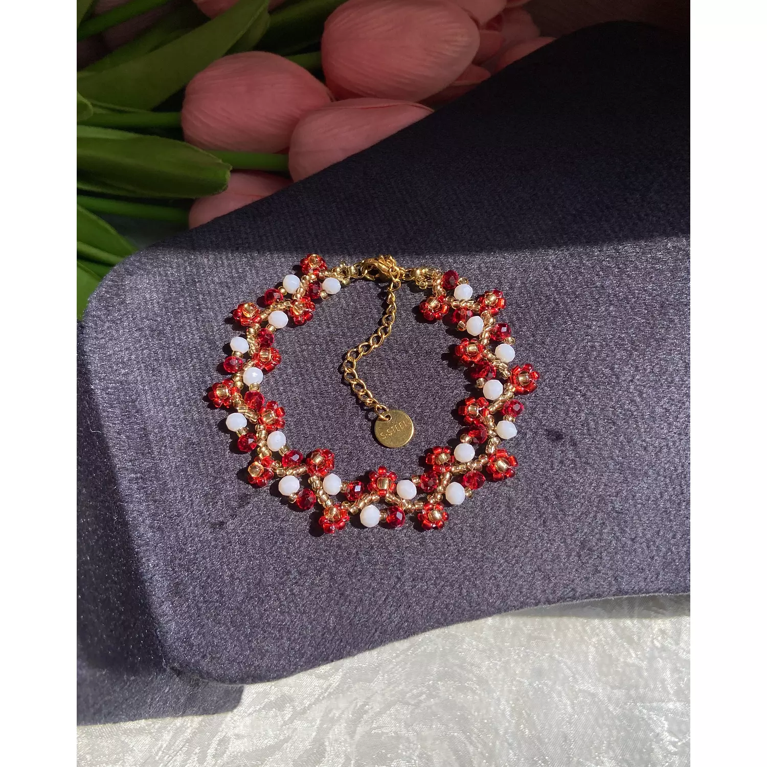 Flora design red flowers with white,red crystals❤️✨ 3