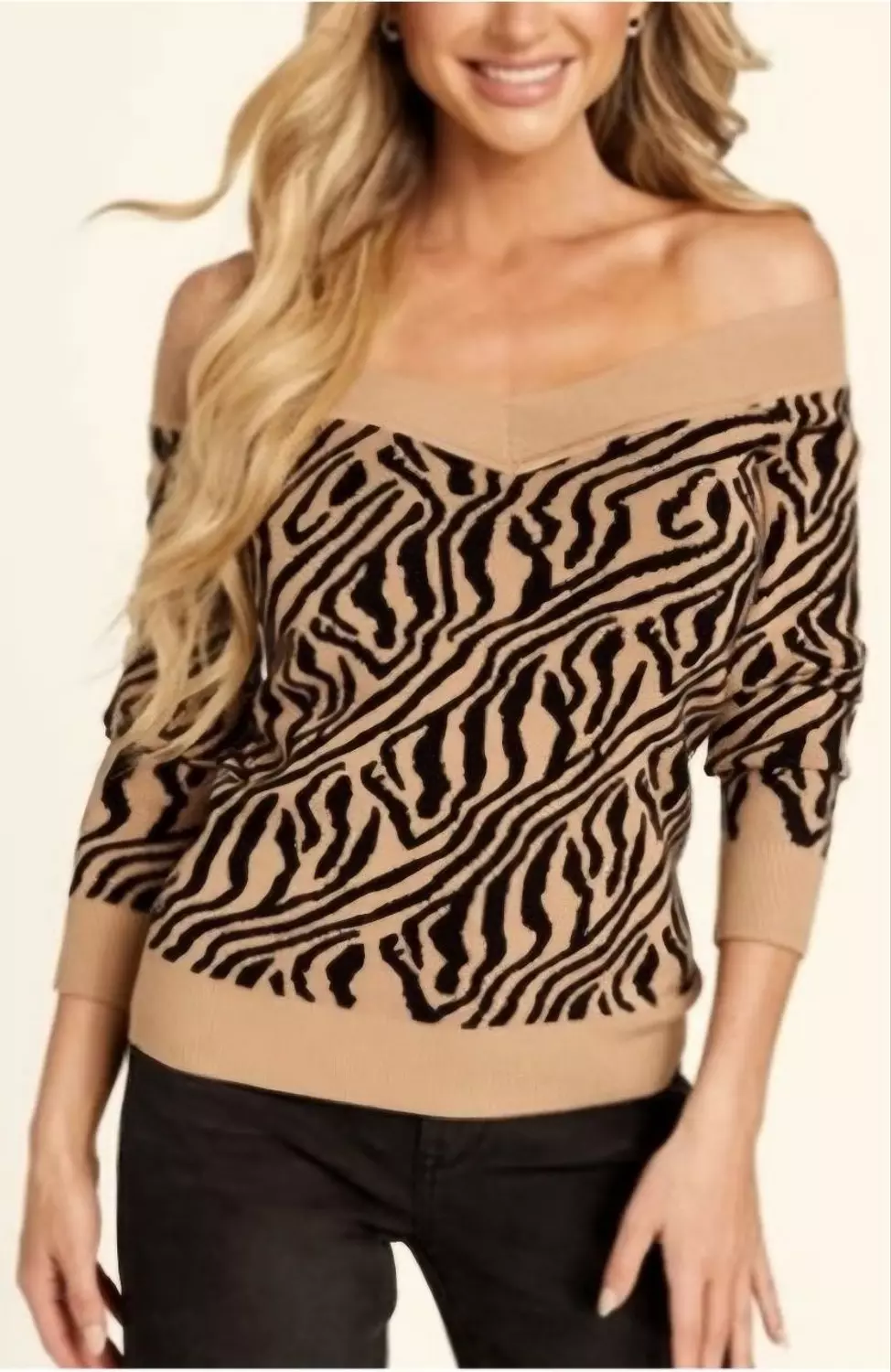 Guess Zebra Print Sweater – Beige & Black image