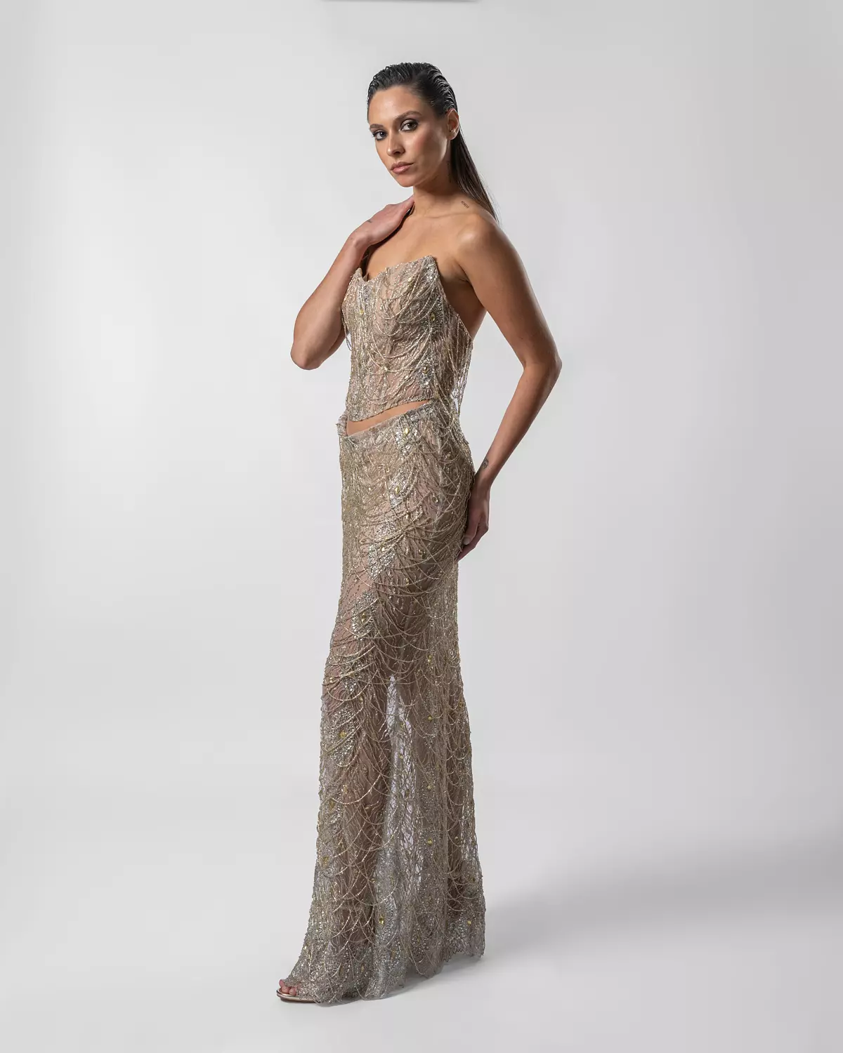 Golden Cascade Two-Piece Evening Gown 3