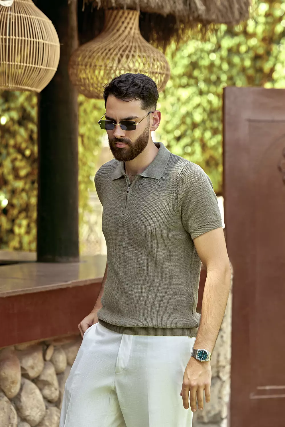 Men’s Textured Olive Polo Shirt 1