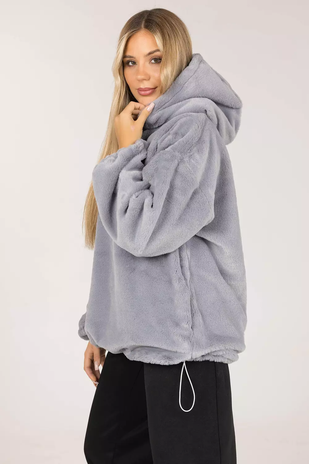 Grey fur hoodie image