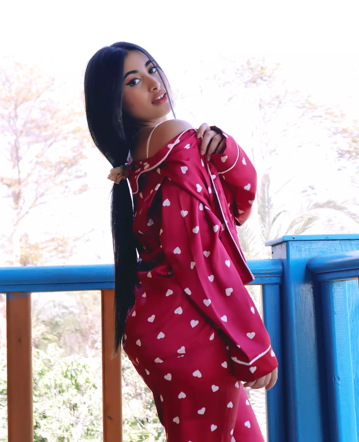 Heart Print Satin 3-Piece Pajama Set 9