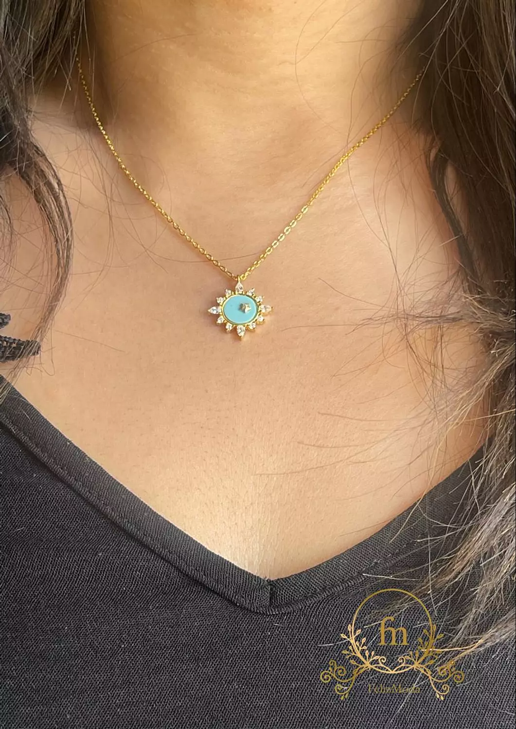 Sun Fayrouz stone silver necklace gold plated image