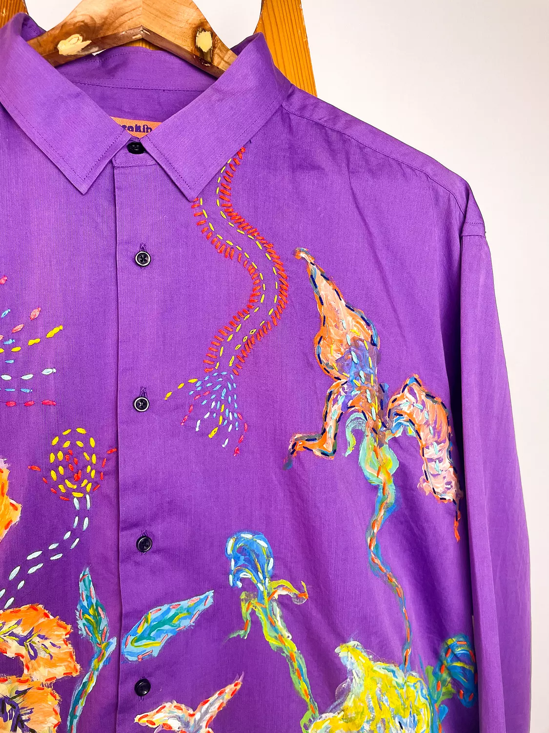 “Abstract Bloom”  Hand-Painted & Embroidered Cotton Shirt 6