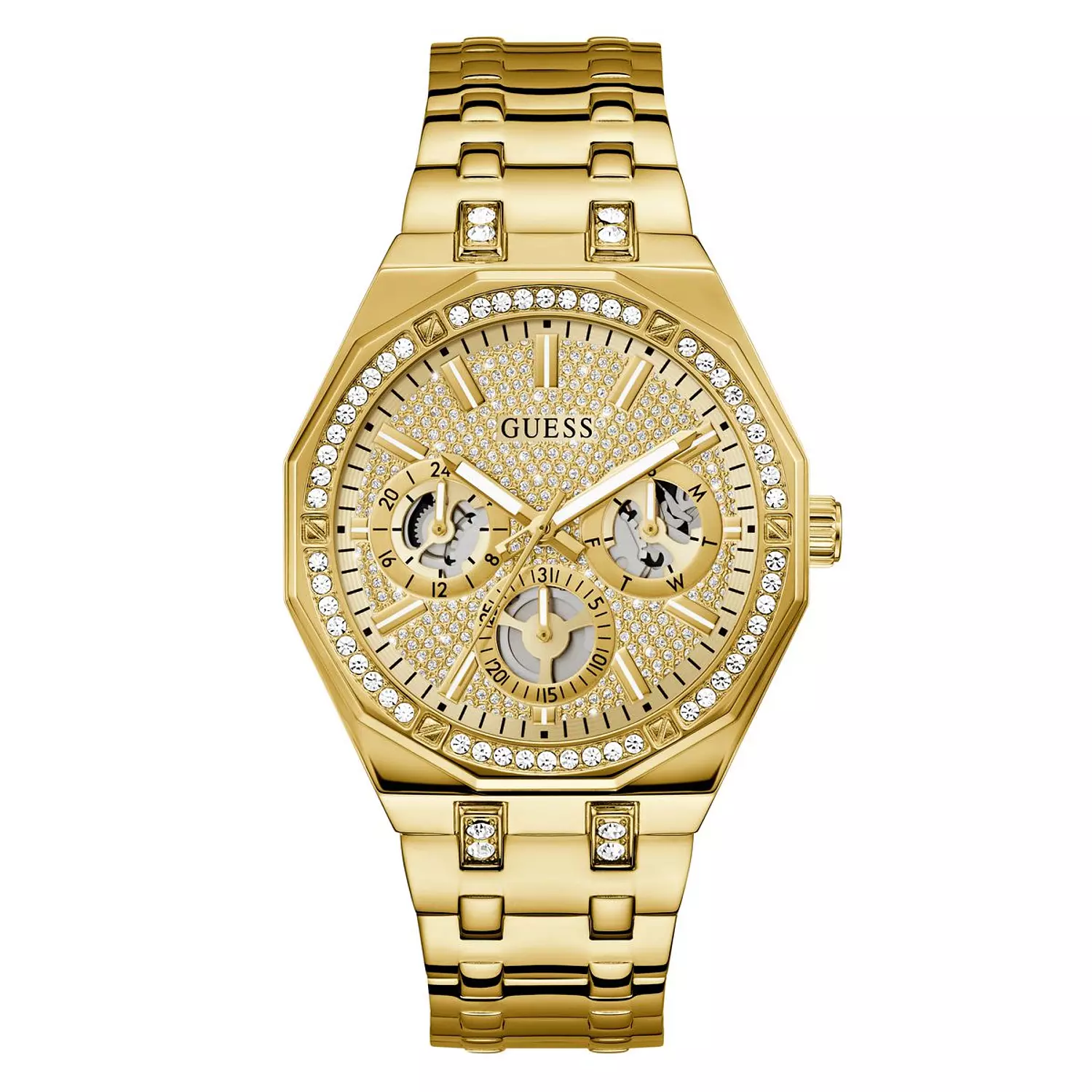 GUESS Mens Gold Tone Multi-function Watch Gold Tone Stainless Steel Bracelet GW0960G2 image