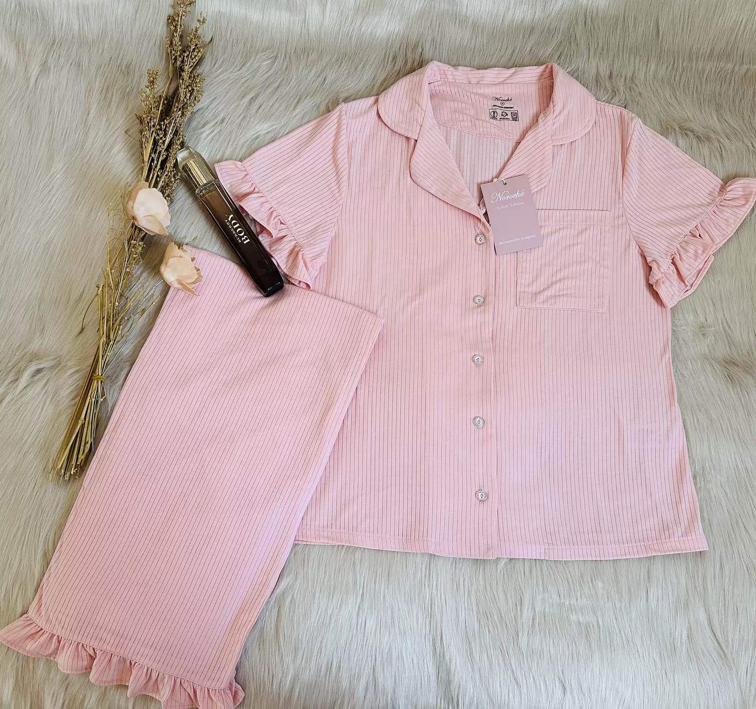 Soft Pink Ruffled Cotton PJs 1