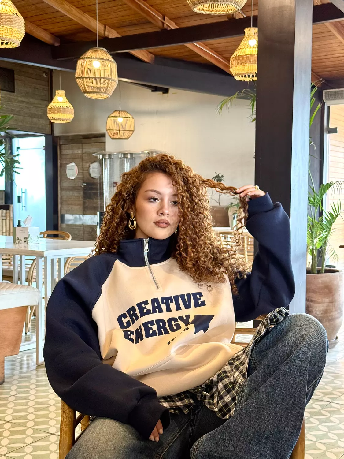 Half Zip Up Oversized Hoodie- Sleeve Tee  3