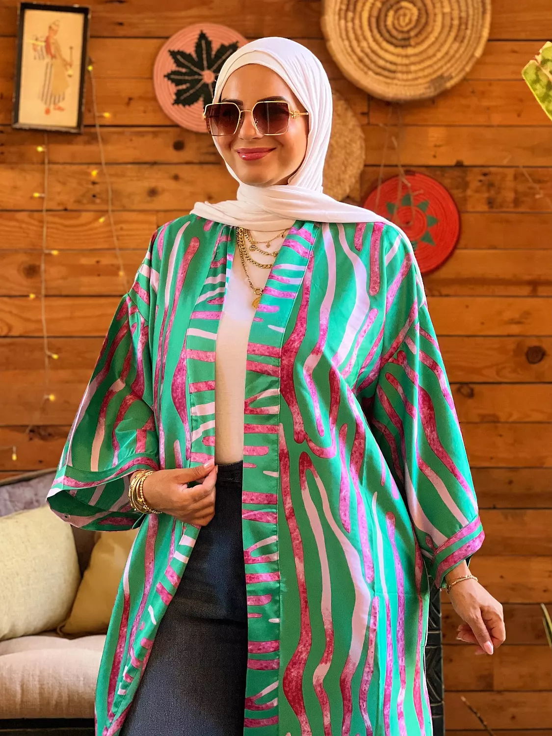 Zibra kimono - Turquoise and fuchsia  2