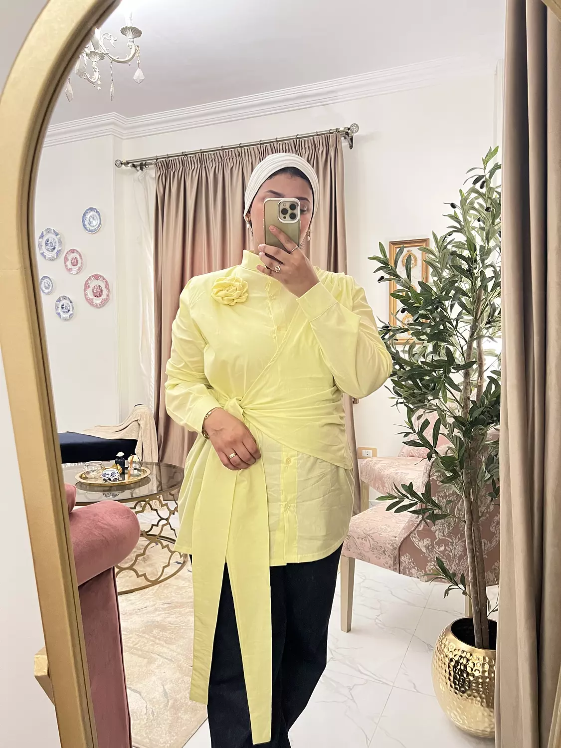The Drape Wrap Shirt in butter yellow 3