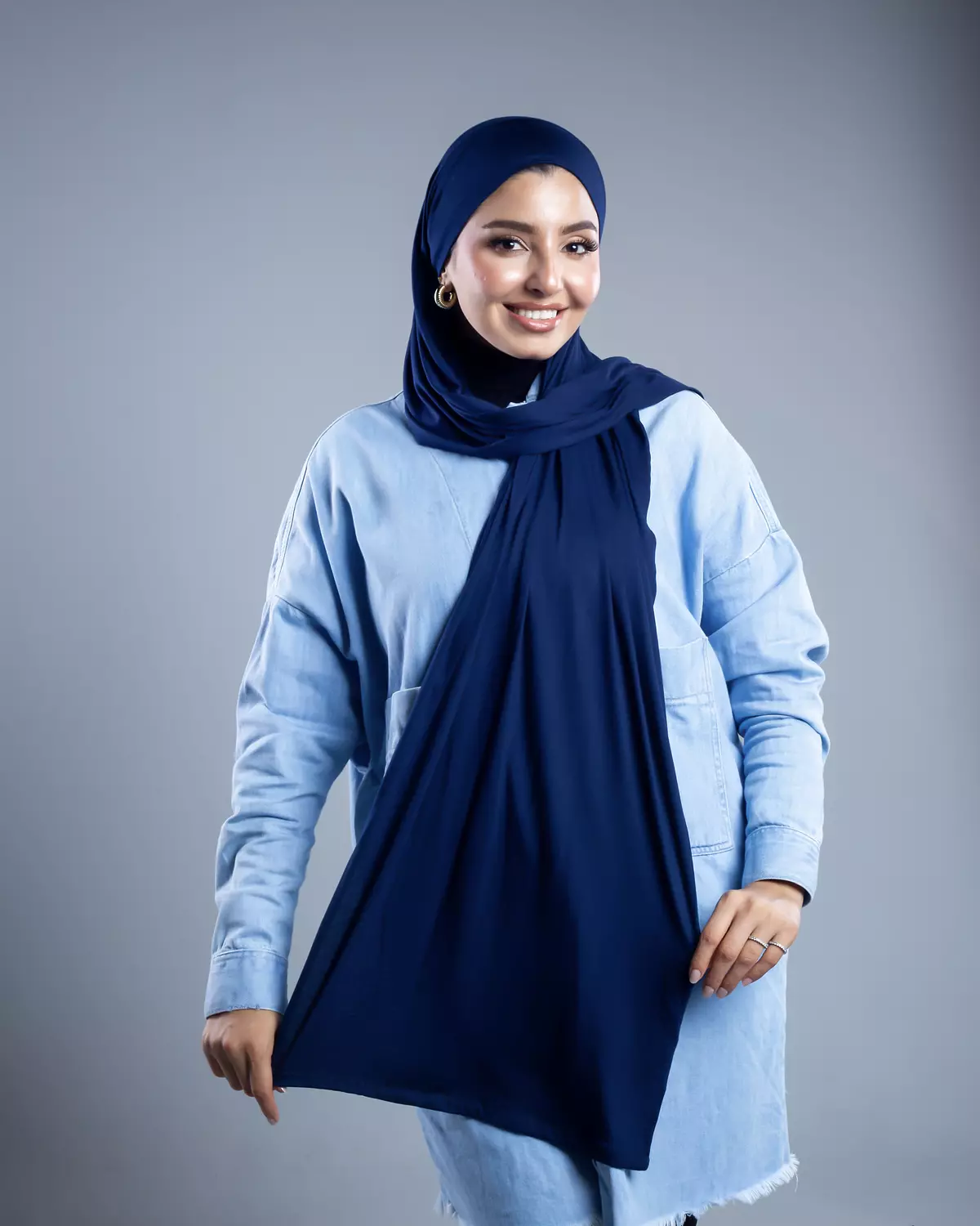 Jamila 2 in 1 navy blue cotton scarf  image