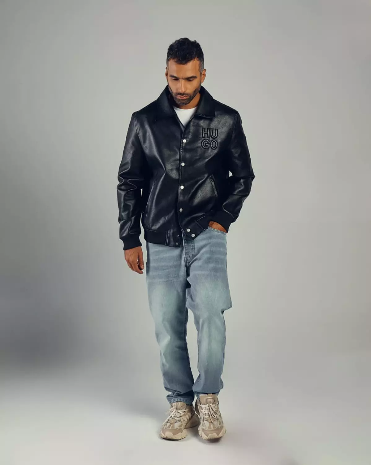 HUGO Black leather jacket hover image