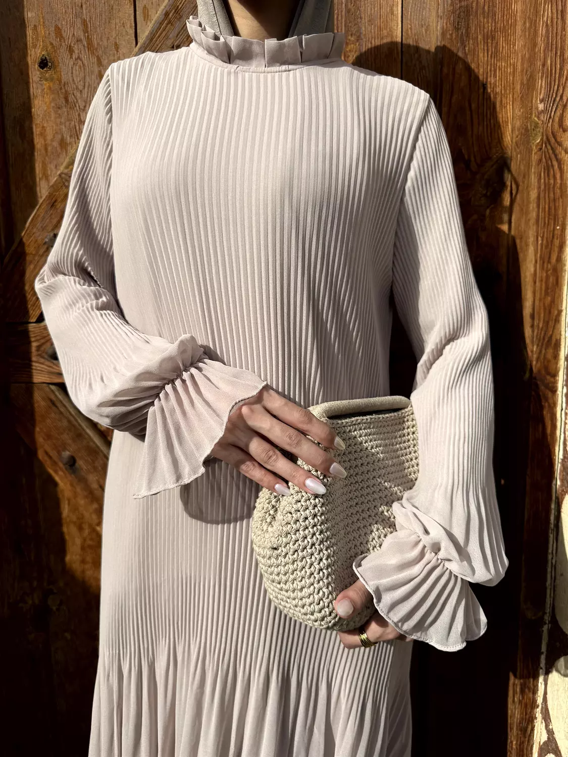 Chiffon Pleated Dress | Beige 2