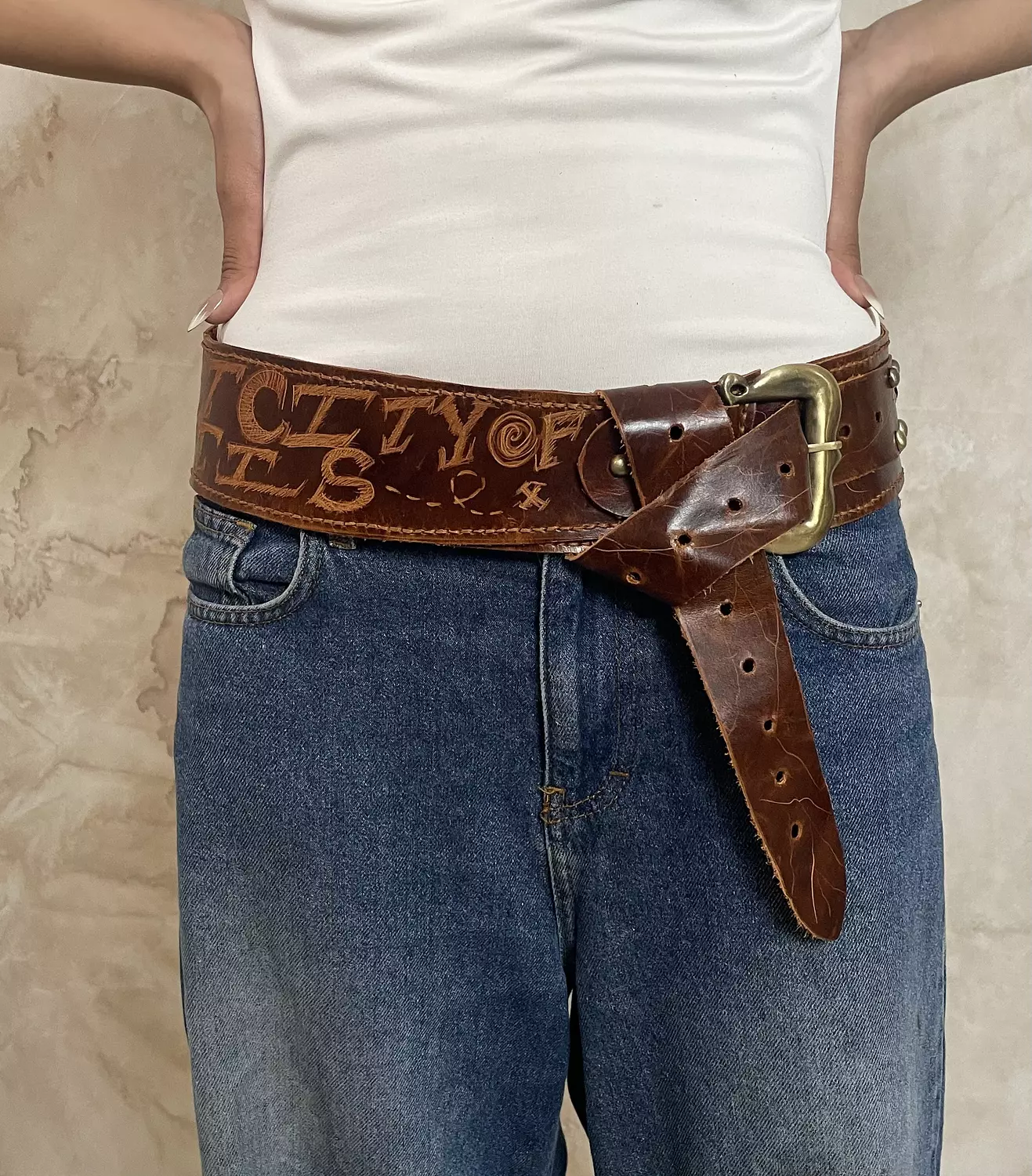 Brown Handcrafted Genuine Leather Statement Belt 4