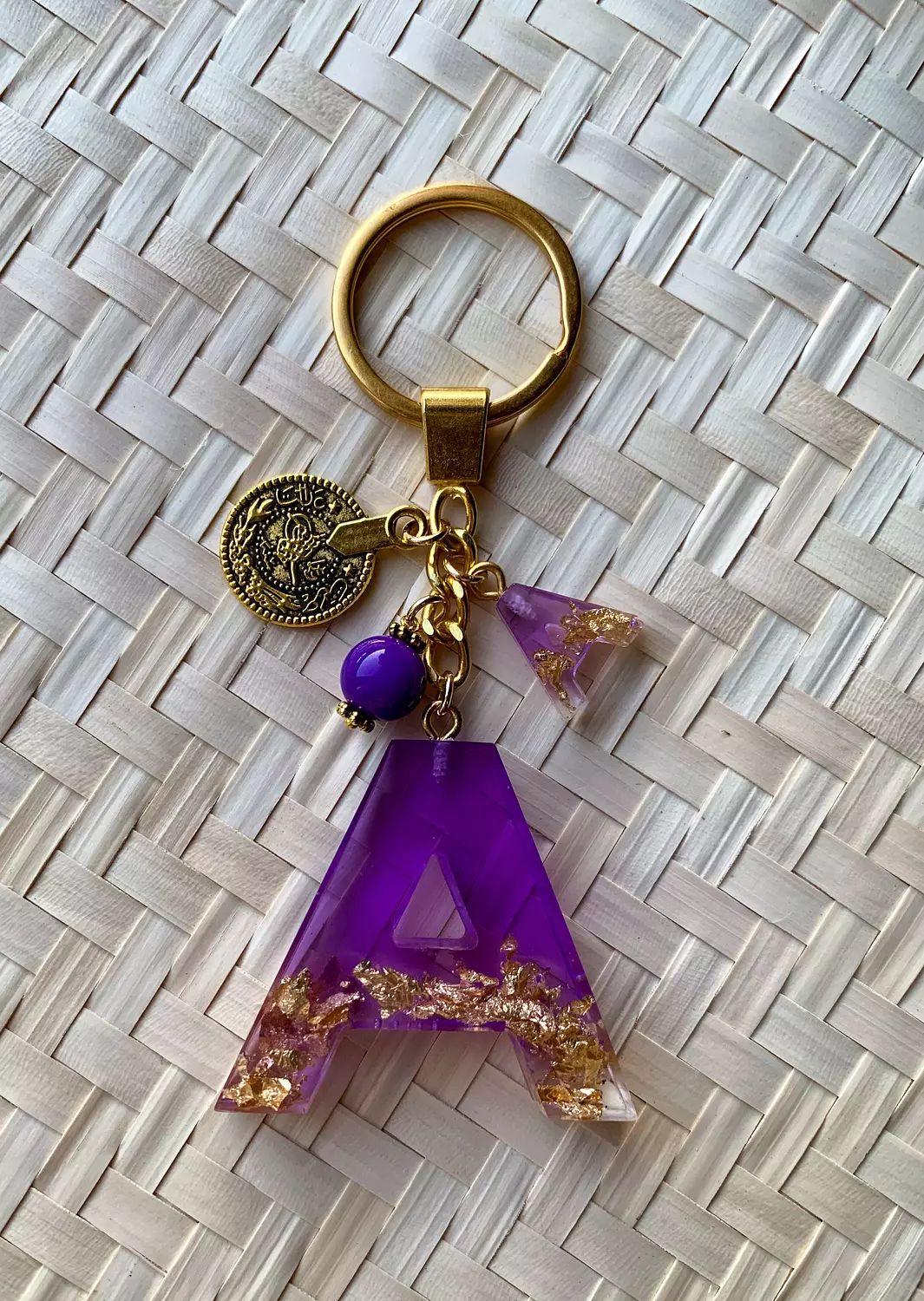 Resin Letters Keychain ( Purple & Gold ) "By Order" 1