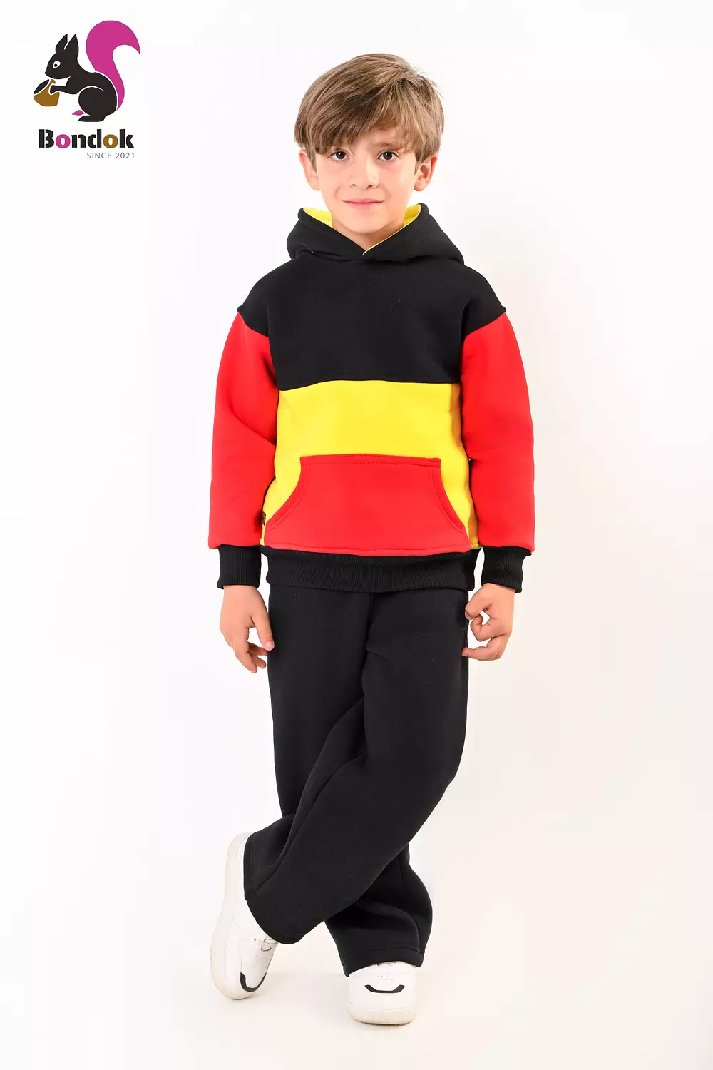 Kids Color-Block Hoodie Tracksuit Set – Warm meltone Top & Jogger Pants, Kangaroo Pocket, Soft Lining, Boys Winter Outfit (Ages 3–14) image