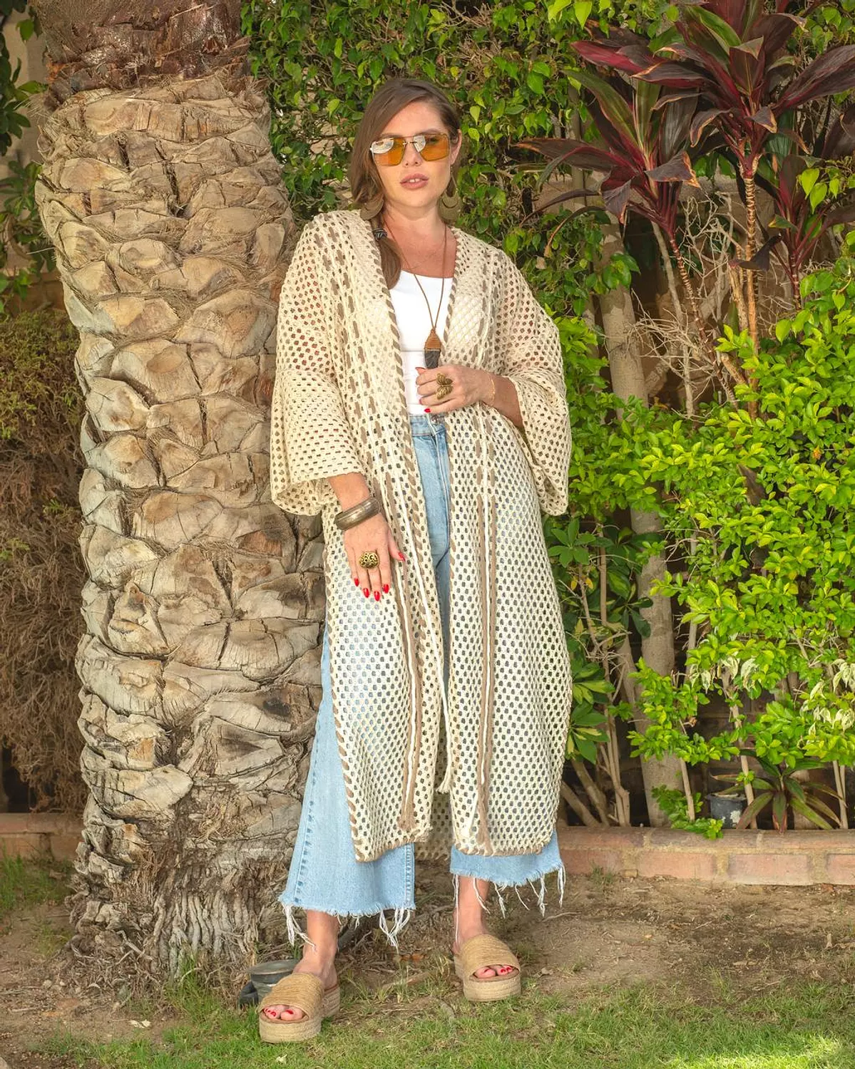 Beige Handmade Net Cardigan image